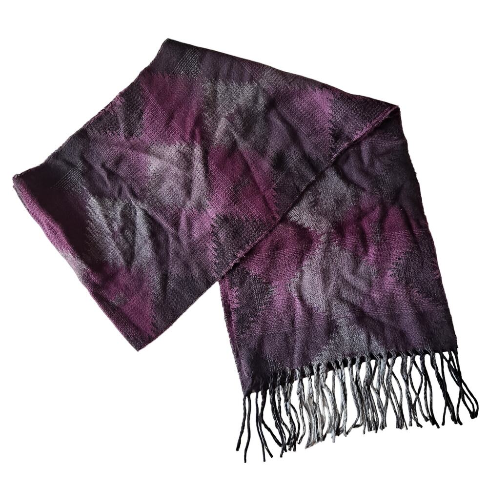 Purple Multi Inca / Aztec Pattern  Rectangular Scarf w Fringes - Size 11" X 66"